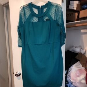 Elegant Teal Dress with Lace Sleeves